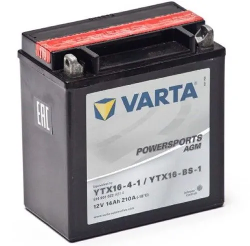 Фото varta powersports 12v/14ач (ytx16-bs-1) agm